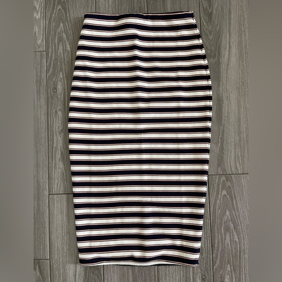 Lovers + Friends, Reformation Bodycon Pencil Striped Skirt,Navy & Pastel—XS••• - Picture 3 of 16